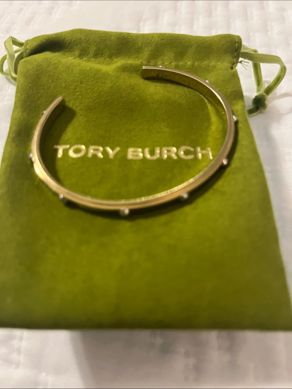 Tory Burch Gold Open Cuff with Stud Accents